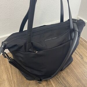 NOMAD LANE Origami Black Nylon Leather Trim Carry On Weekender Travel Tote Bag